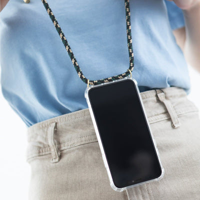 Crossbody and Necklace Phone Case for iPhone, Green Camouflage