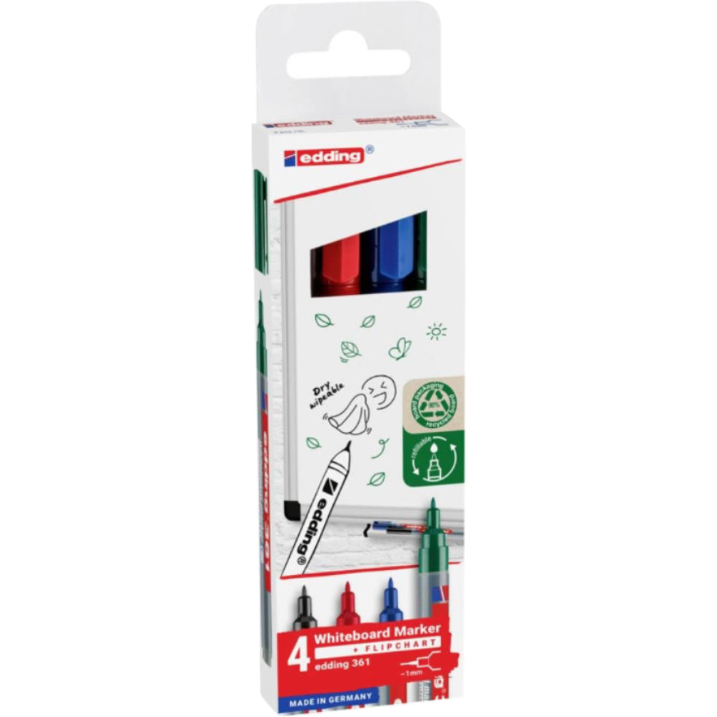 edding 361 Whiteboard/Flipchart Marker Set, 1mm Bullet Tip, 4/set