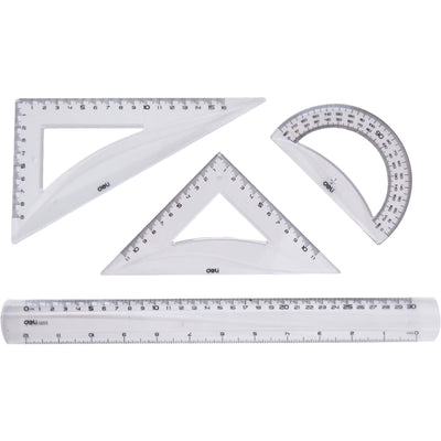 Deli EG00512 Drafting Set with Ruler, Squares and Protractor, 4/set