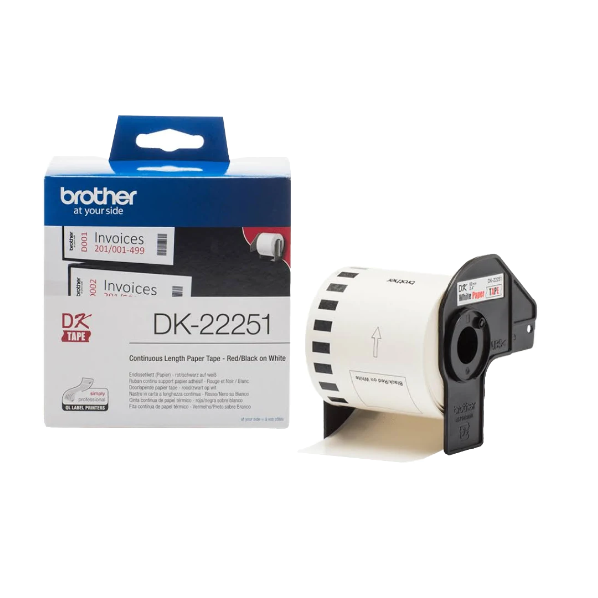 Brother DK-22251 Continuous Labels, 62 mm x 15.24 m, Black/Red on White