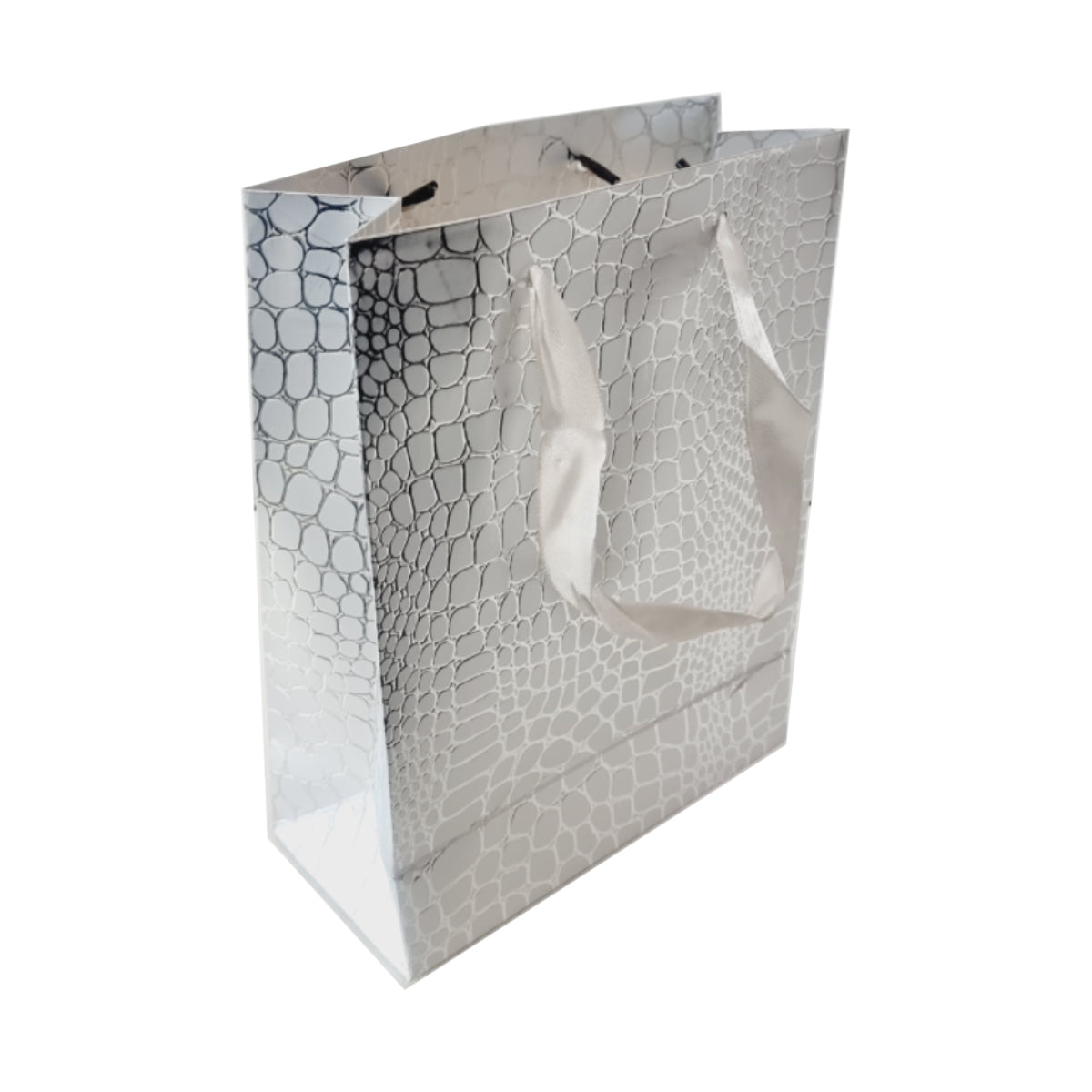 Paper Gift Bag, Croco Glossy, Silver
