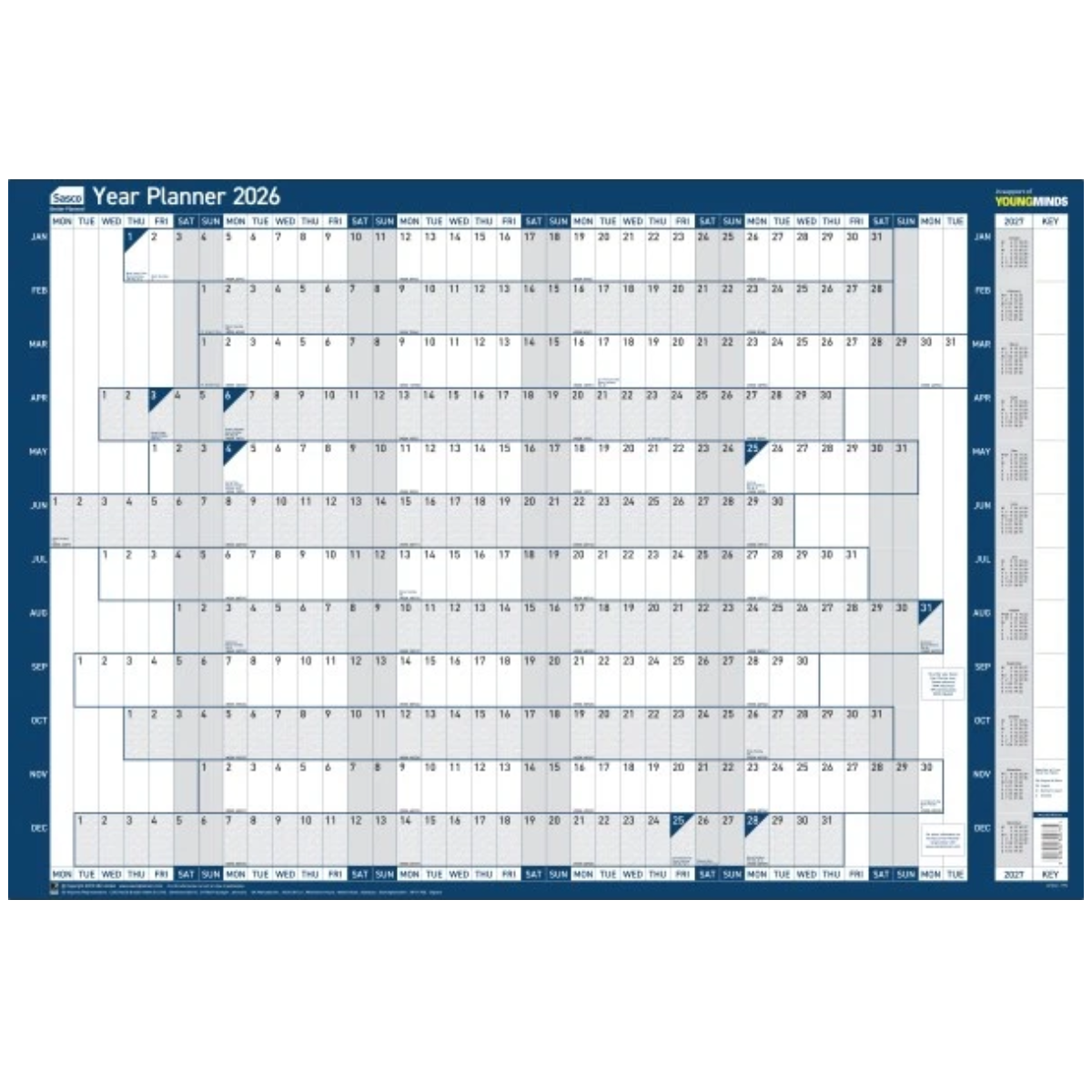 Sasco 2026 Mounted Year Planner, 915 x 610 mm