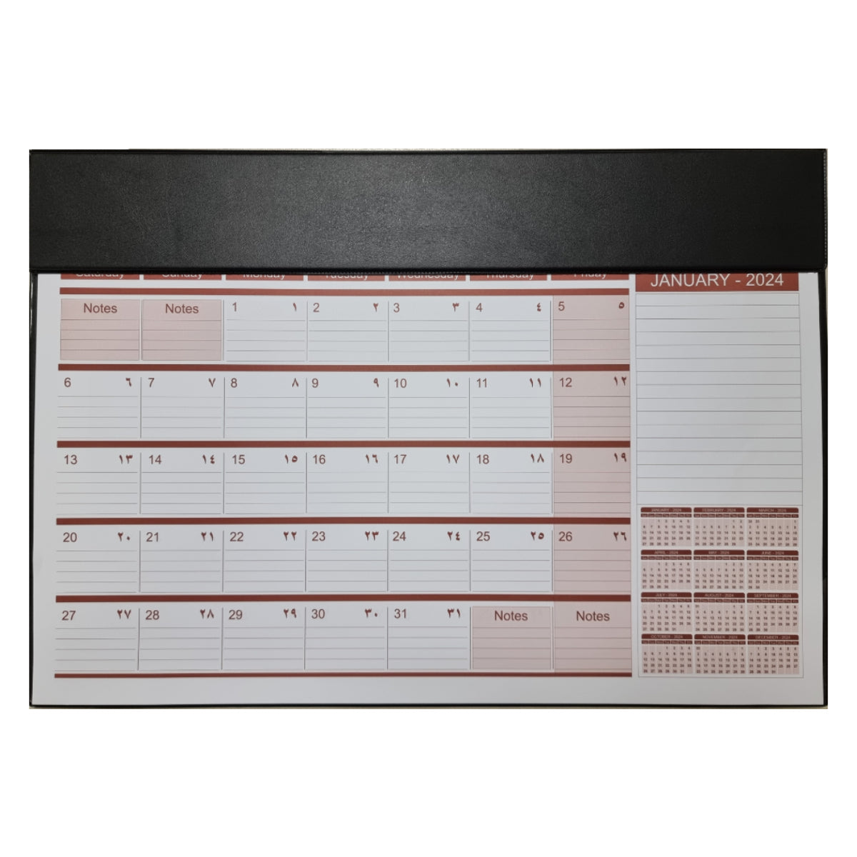 2024 Planner with Desk Blotter, 1Month/1Page, 50 x 35 cm, PVC, Black