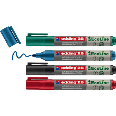 edding 28 EcoLine Whiteboard/Flipchart Marker Set, 1.5-3mm Bullet Tip, 4/set