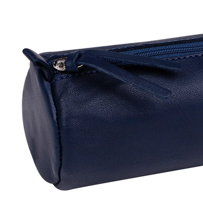 Clairefontaine Leather Round Pencil Case, Dark Blue
