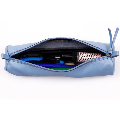 Clairefontaine Leather Round Pencil Case, Sky Blue