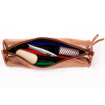 Clairefontaine Leather Round Pencil Case, Copper