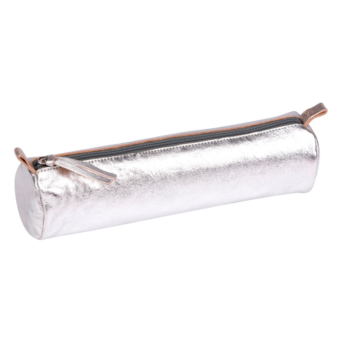 Clairefontaine Leather Round Pencil Case, Silver