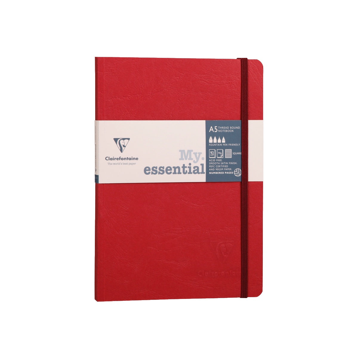 Clairefontaine Age Bag Notebook A5, Leather Effect, Lined, 90gsm, 192/pages, Red