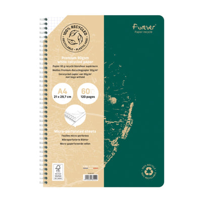 Clairefontaine Forever Premium 100% Recycled Spiral Notebook A4, Graph-Ruled, 90gsm, 120/pages, Assorted Colors