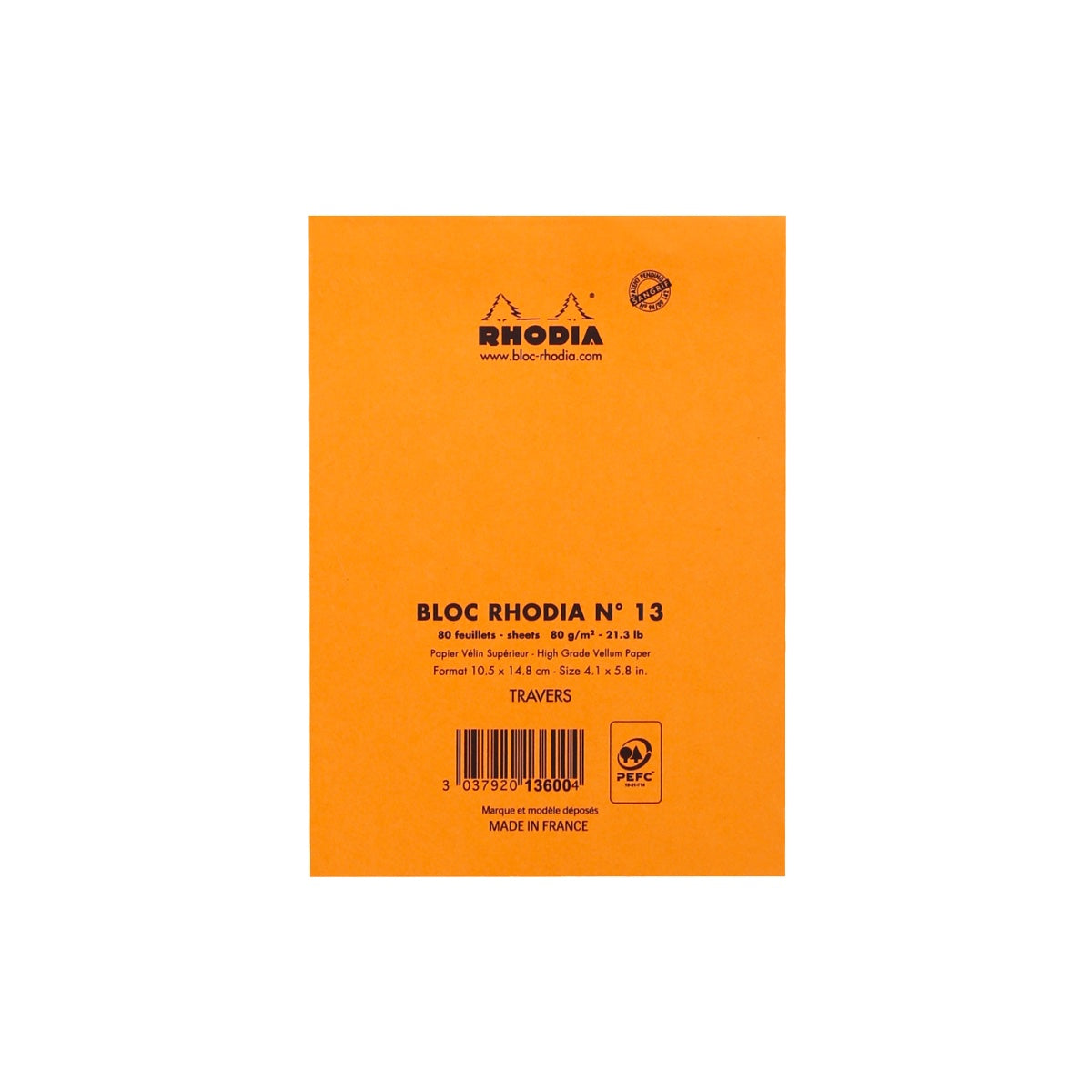 RHODIA Notepad, Lined, 80gsm, 80/pages, Orange, Assorted Sizes