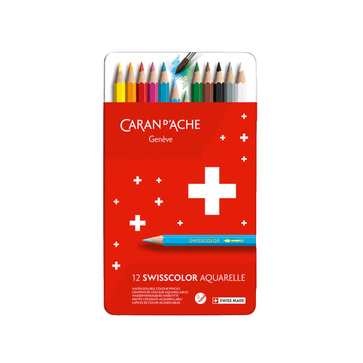 CARAN d'ACHE SWISSCOLOR Water-Soluble, Color Pencil, 12/metal case