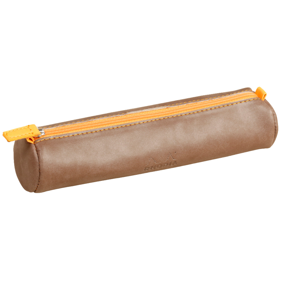 RHODIA rhodiarama Round Pencil Case with Zipper, PU Leather, 215 x 50 mm, Chocolate