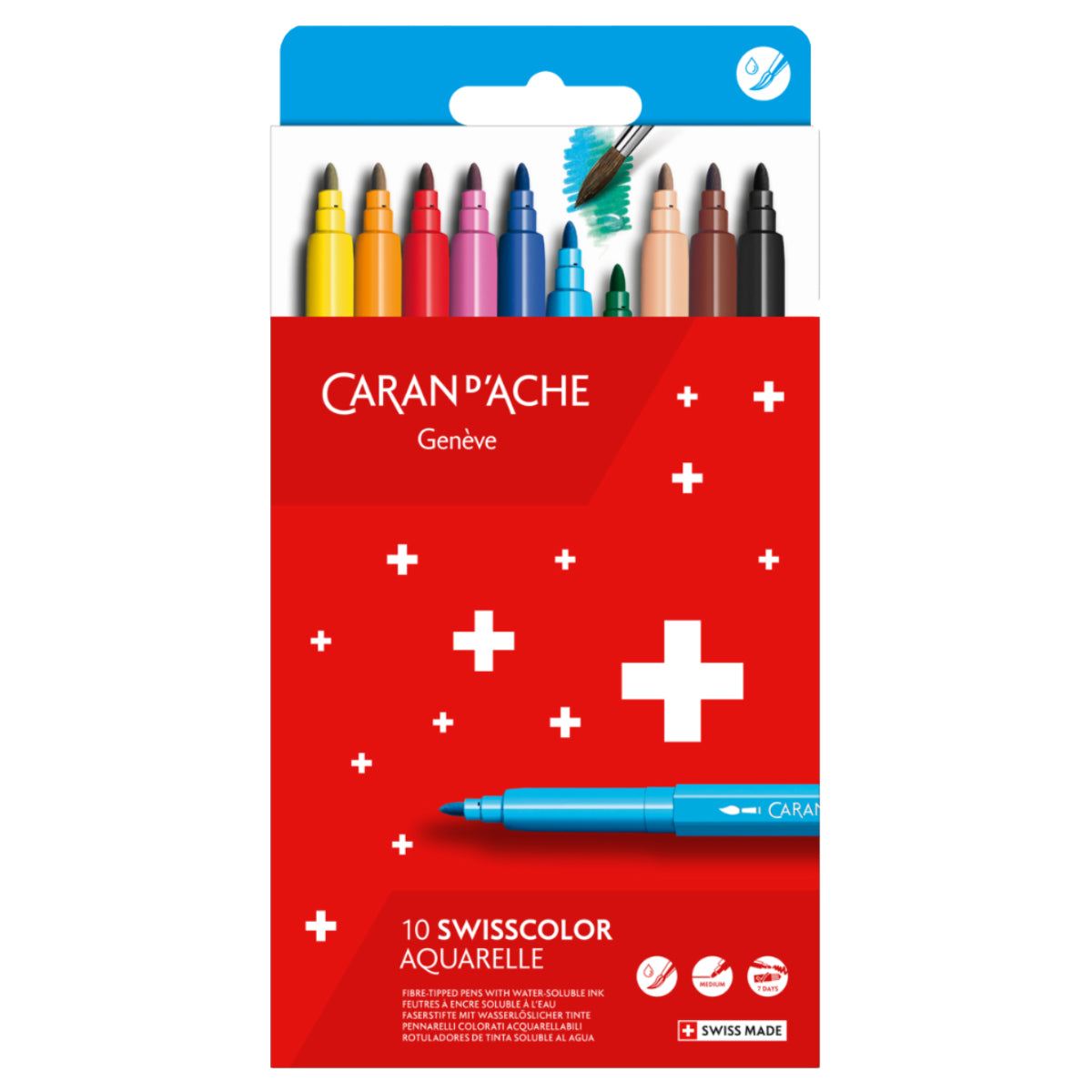 CARAN d'ACHE SWISSCOLOR Water-Soluble, Fibre-Tip Pen, 10/pack