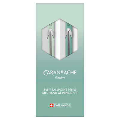 CARAN d'ACHE 849 Ballpoint Pen & Mechanical Pencil Metal, Misty Forest Set - Special Edition