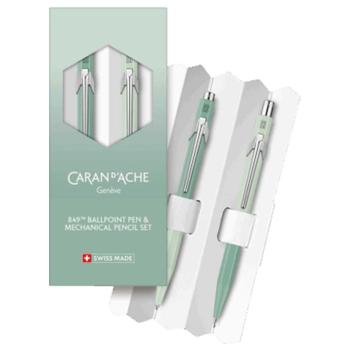 CARAN d'ACHE 849 Ballpoint Pen & Mechanical Pencil Metal, Misty Forest Set - Special Edition