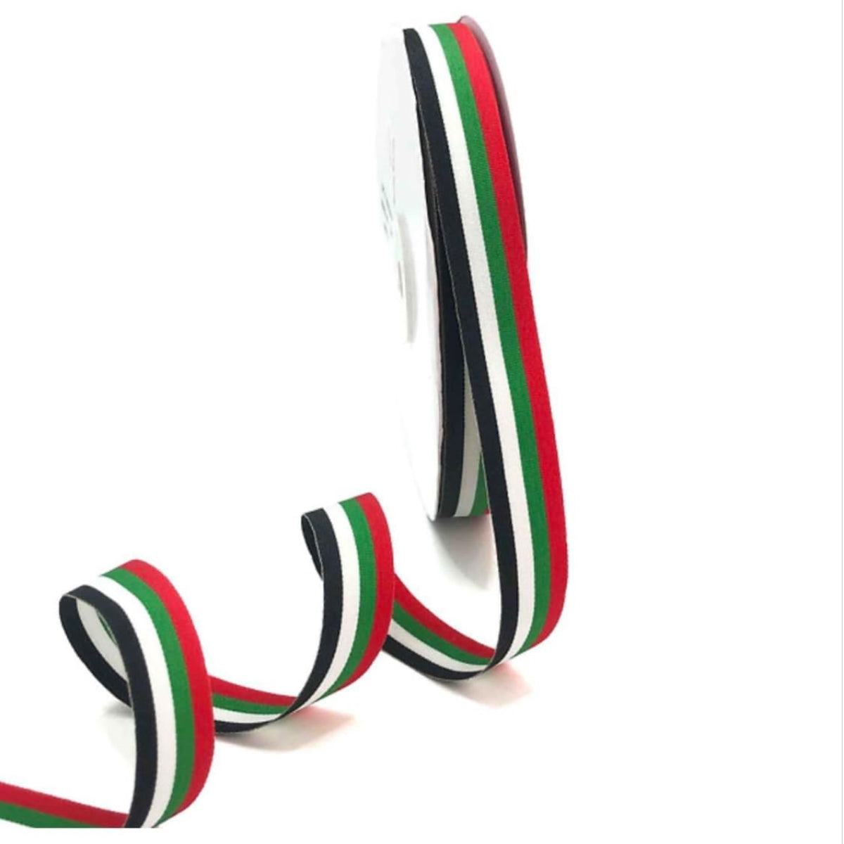 Satin Ribbon, UAE National Colors, 15mm x 25yards, Red-Green-White-Black