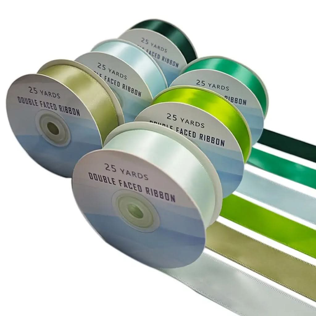Double Faced Satin Ribbon broad, 25mm x 22.86m, Assorted Green Colors