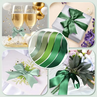 Double Faced Satin Ribbon broad, 25mm x 22.86m, Assorted Green Colors