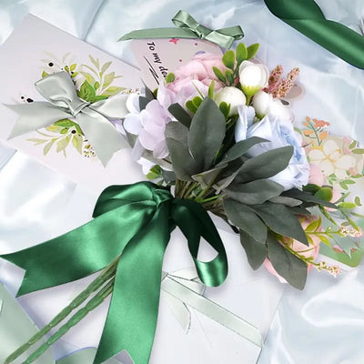 Double Faced Satin Ribbon broad, 25mm x 22.86m, Assorted Green Colors