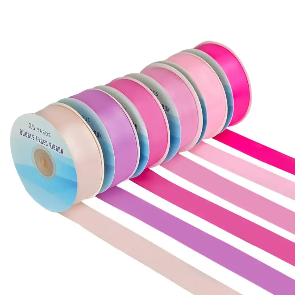 Double Faced Satin Ribbon broad, 25.4mm x 22.86m, Assorted Pink Colors