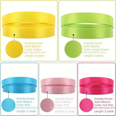 Double Sided Satin Ribbon, 9mm x 4.57m, Assorted Colors