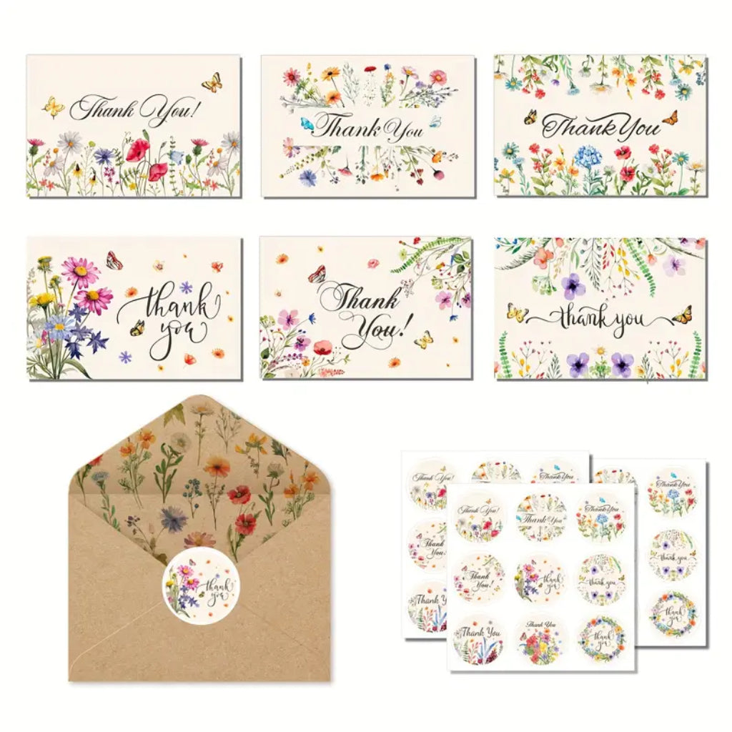 THANK YOU Card with Envelope and Sticker, 15 x 10cm, Various Designs, per piece