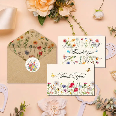 THANK YOU Greeting Card with Envelope and Sticker, 100 x 150mm, Assorted Designs, per piece
