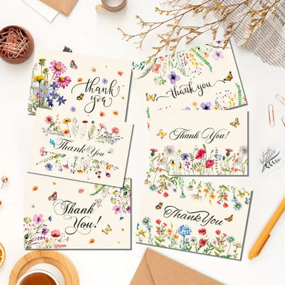 THANK YOU Greeting Card with Envelope and Sticker, 100 x 150mm, Assorted Designs, per piece