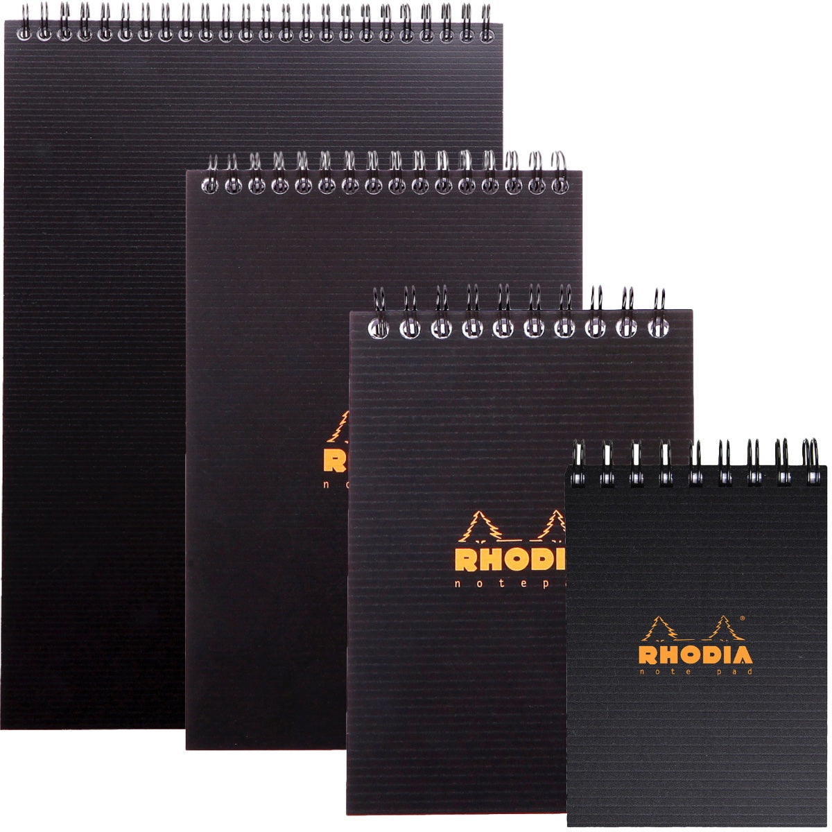 RHODIA Spiral Notepad, Graph Ruled, 80gsm, 80/pages, Black, Assorted Sizes