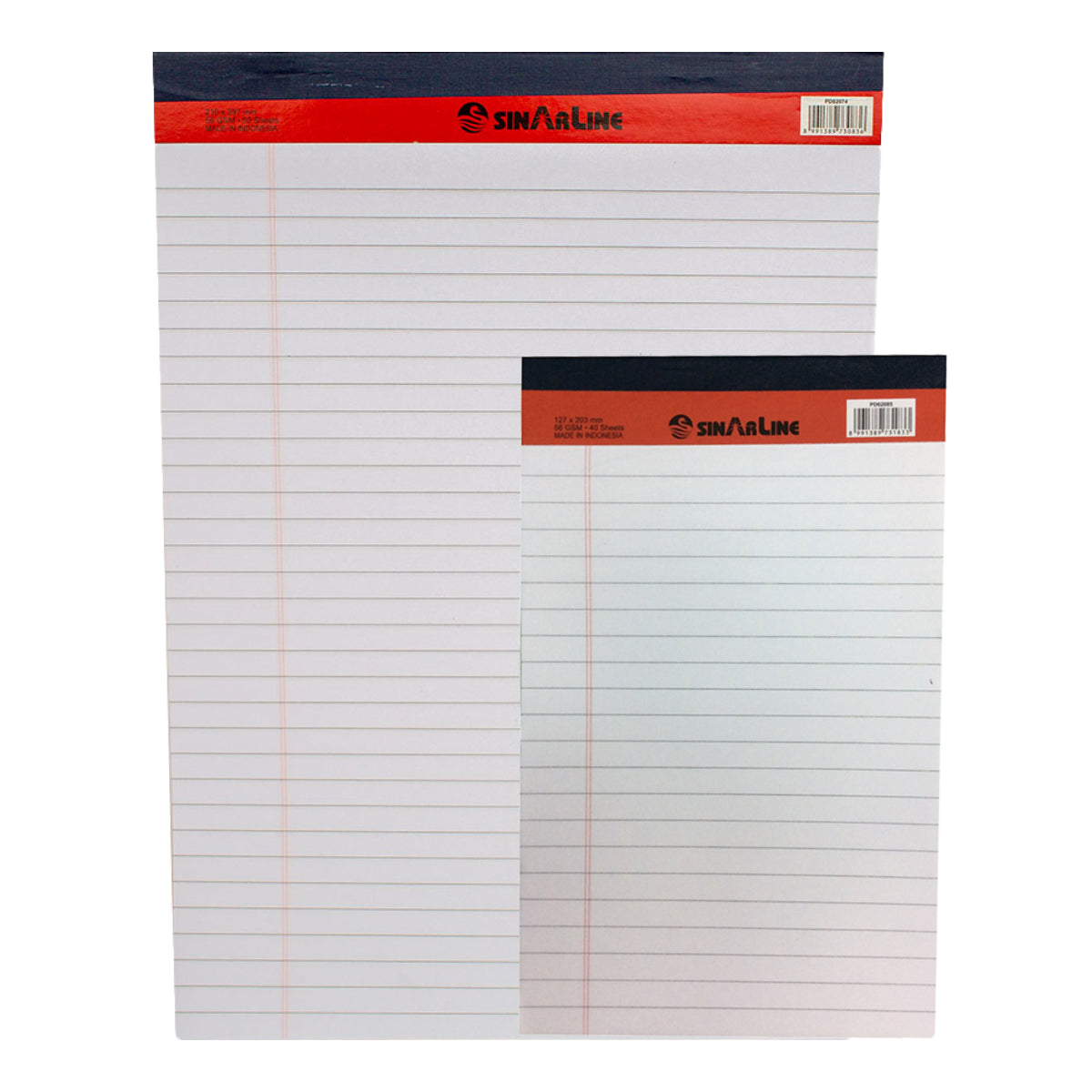 Sinarline Legal Pad, line ruled, 56gsm, 50sheets/pad, White, Assorted Sizes