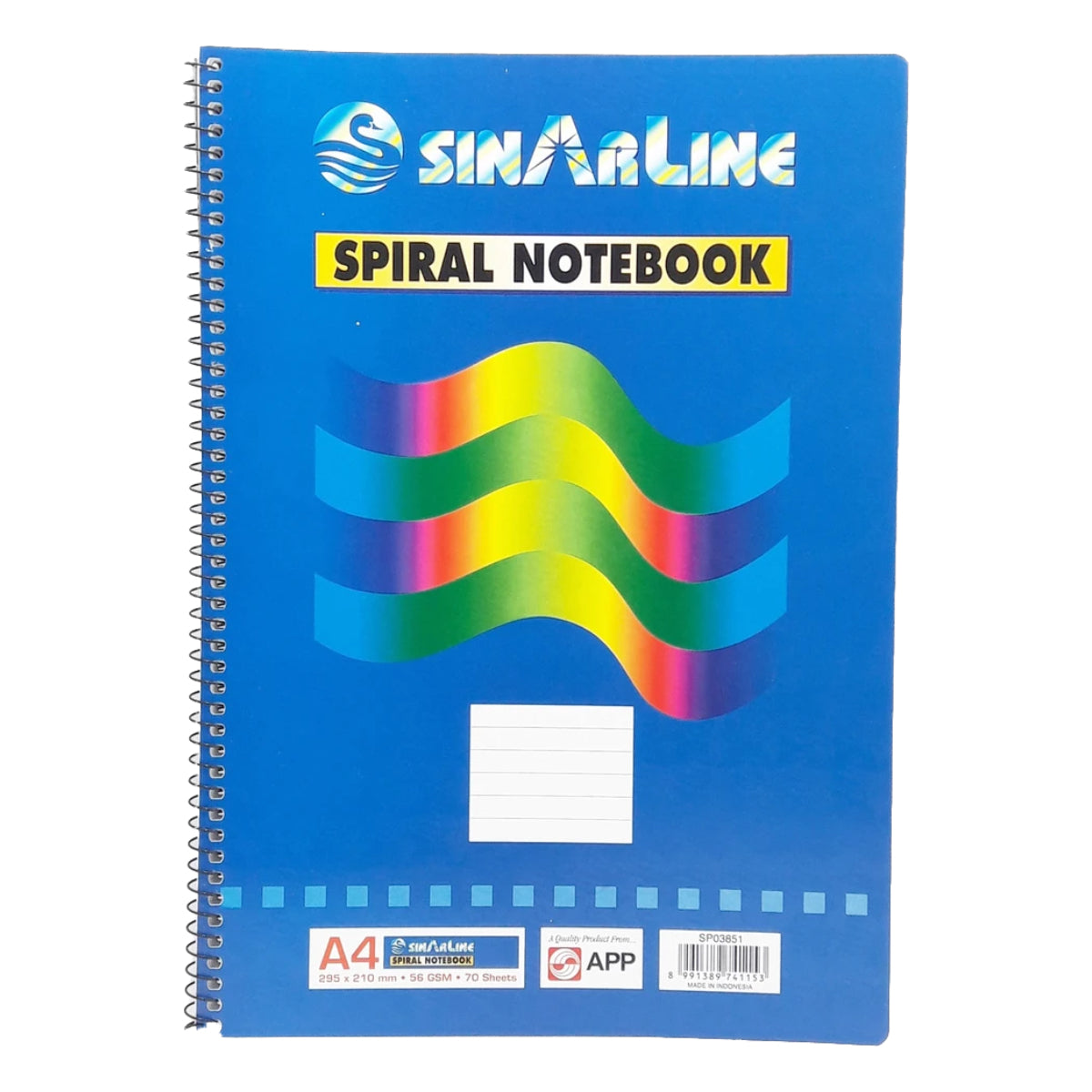 Sinarline Spiral Pad A4, side spiral, line ruled, 56gsm, 70sheets/pad