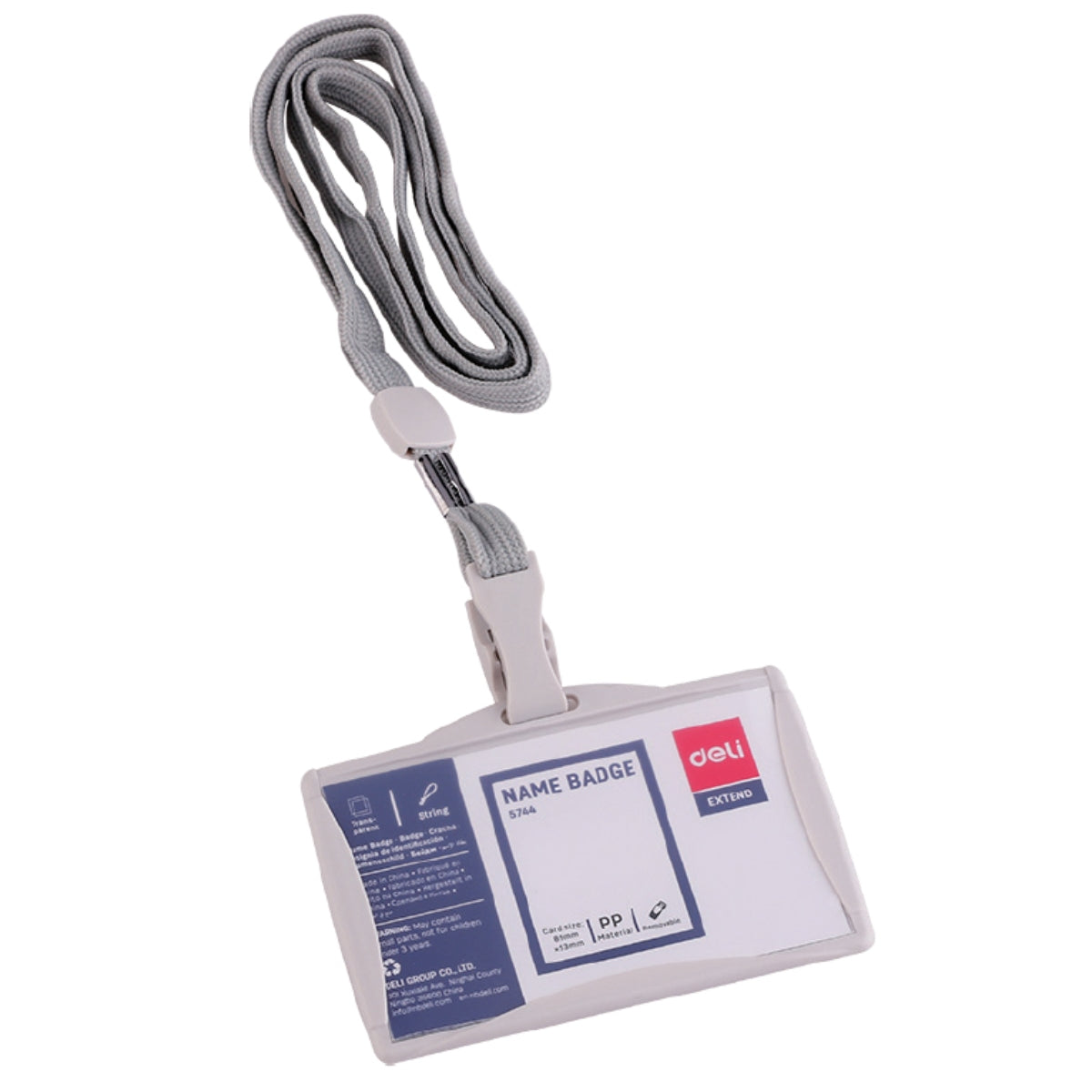 deli 5744 Hard PP ID Pass Holder with Lanyard Grey