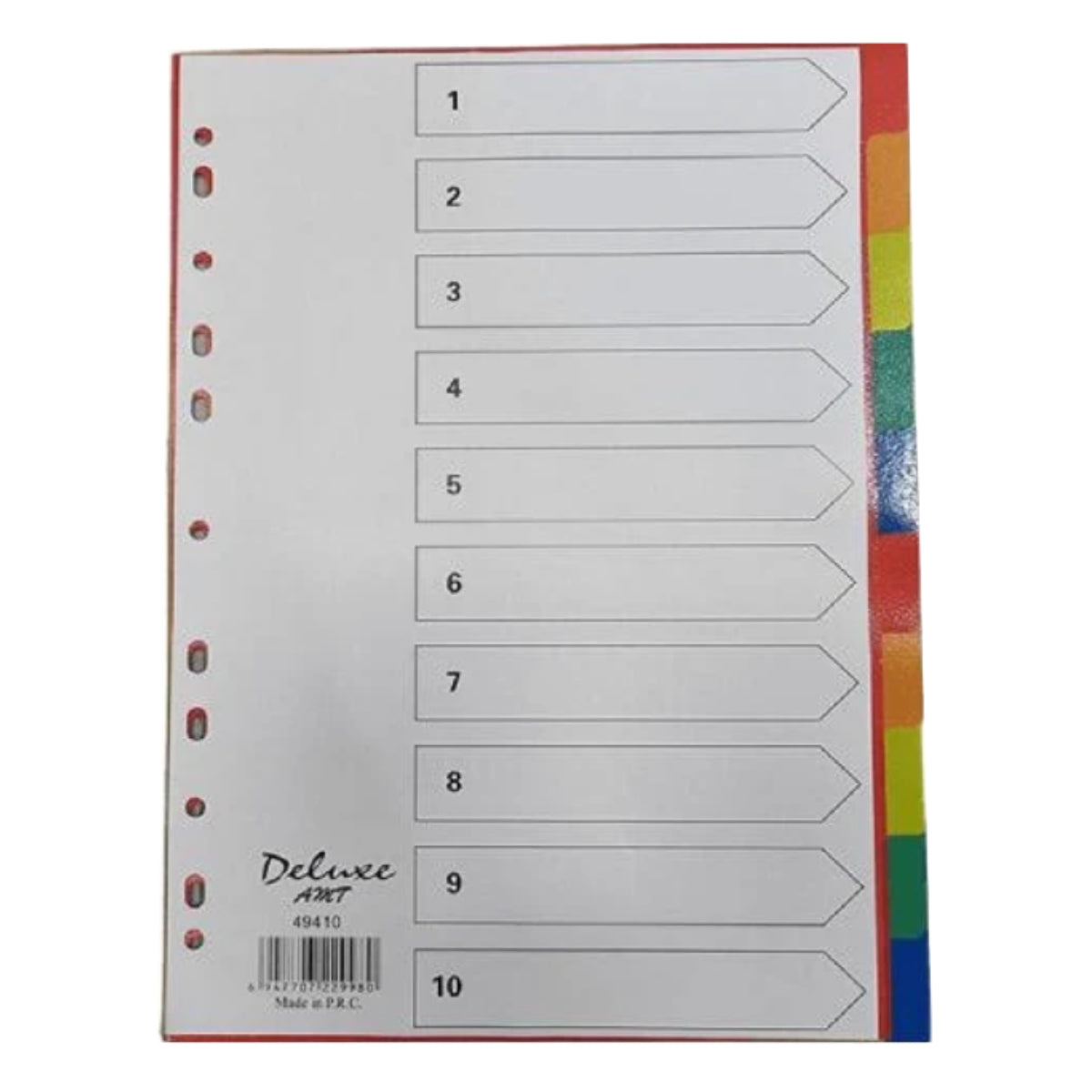 Deluxe Divider Plastic Colored A4, 10 Tabs