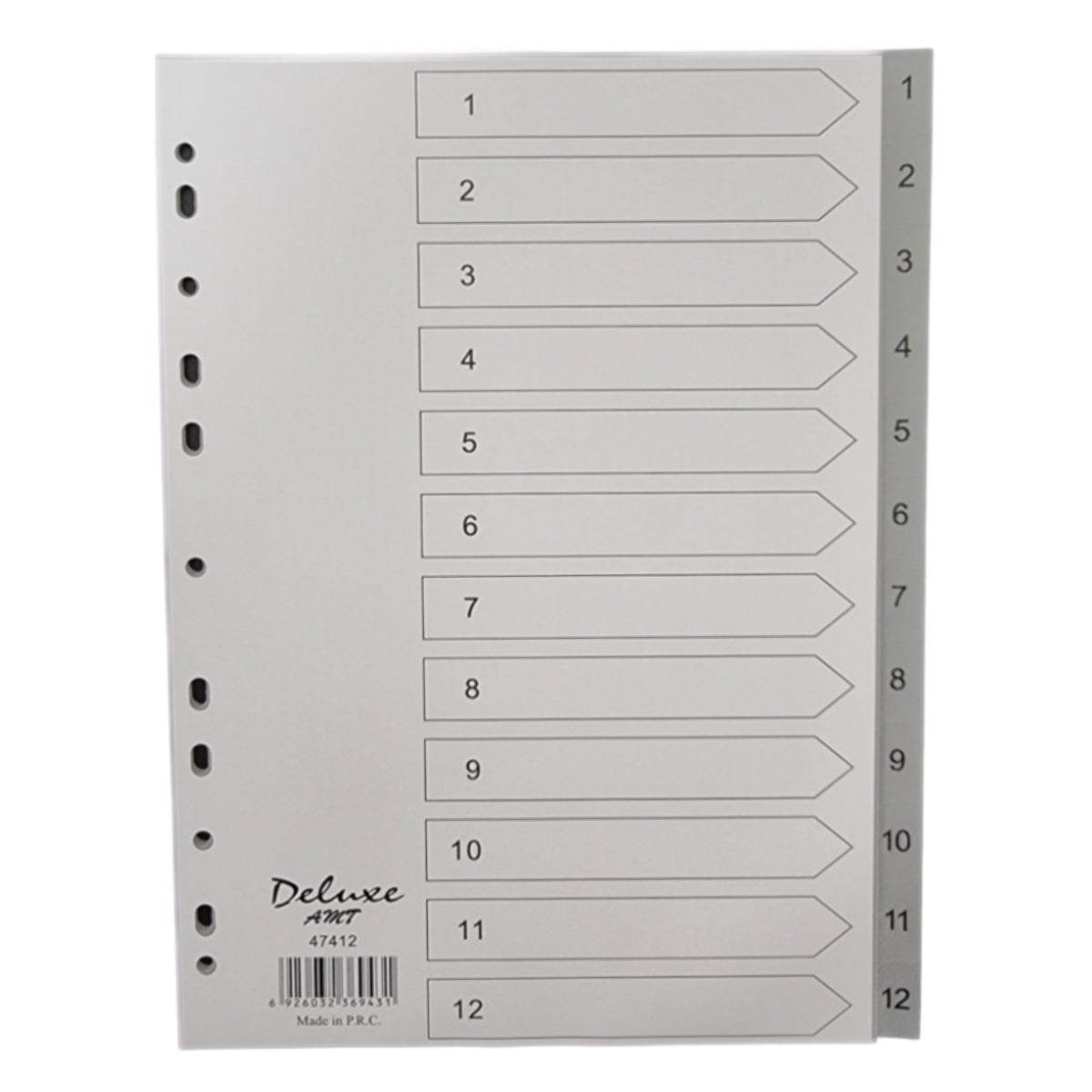 Deluxe Divider Plastic PVC Grey A4 with numbers 1-12
