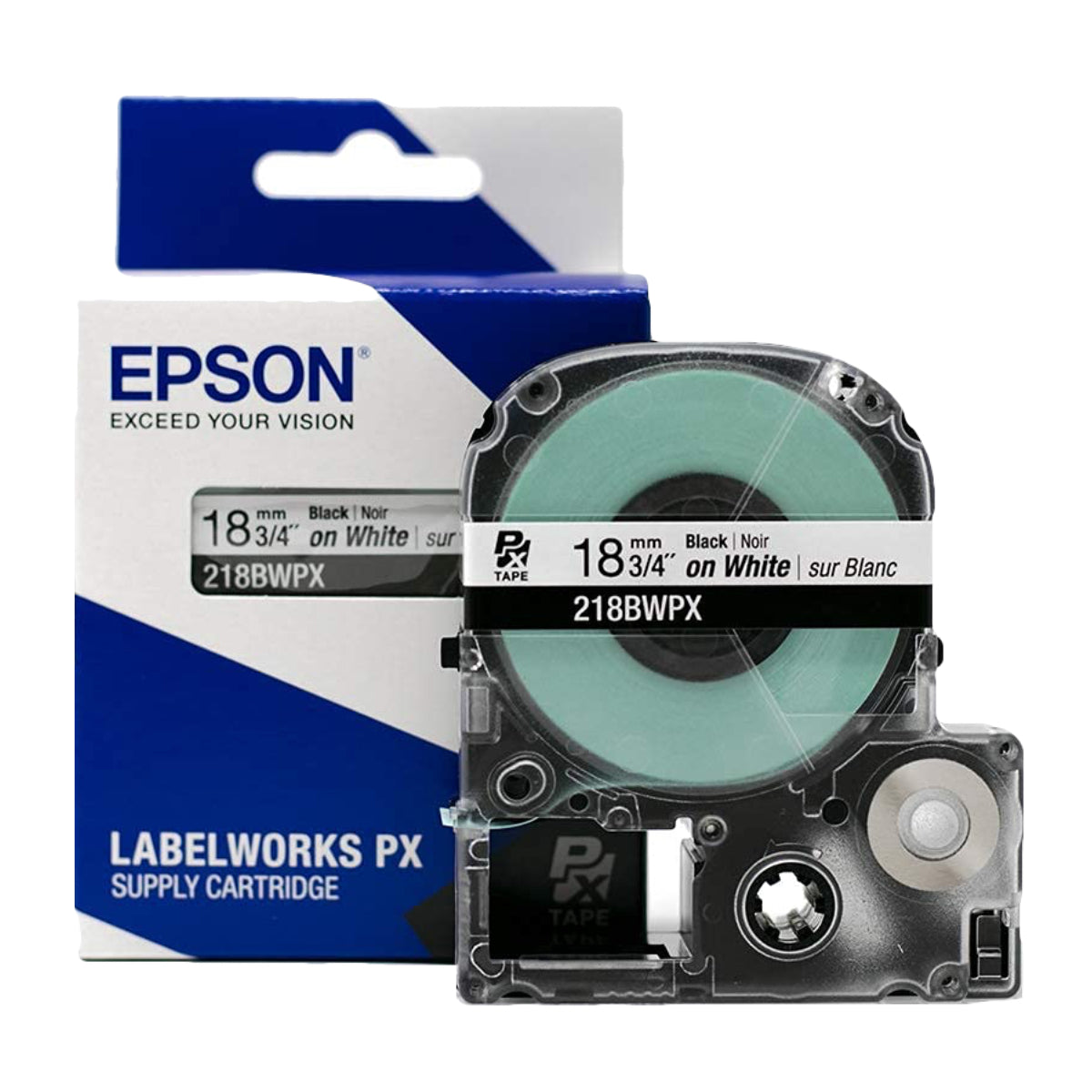 Epson LABELWORKS PX 18mm 218BWPX Tape, Black on White