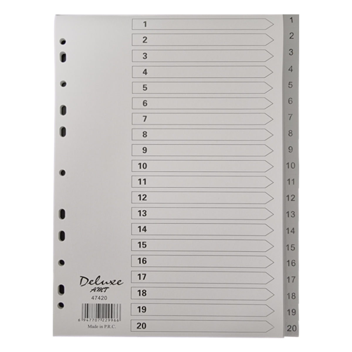 Deluxe Divider Plastic PVC Grey A4 with numbers 1-20