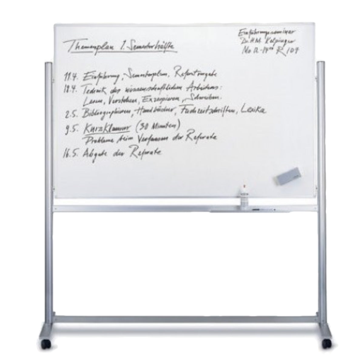 Double Sided Magnetic White Board, with Metal Stand and Wheels