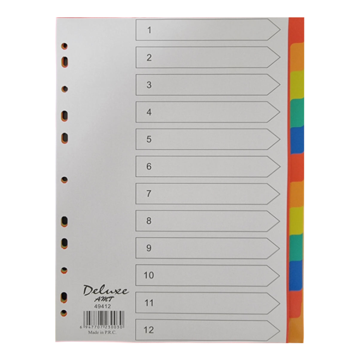 Deluxe Divider Plastic Colored A4, 12 Tabs