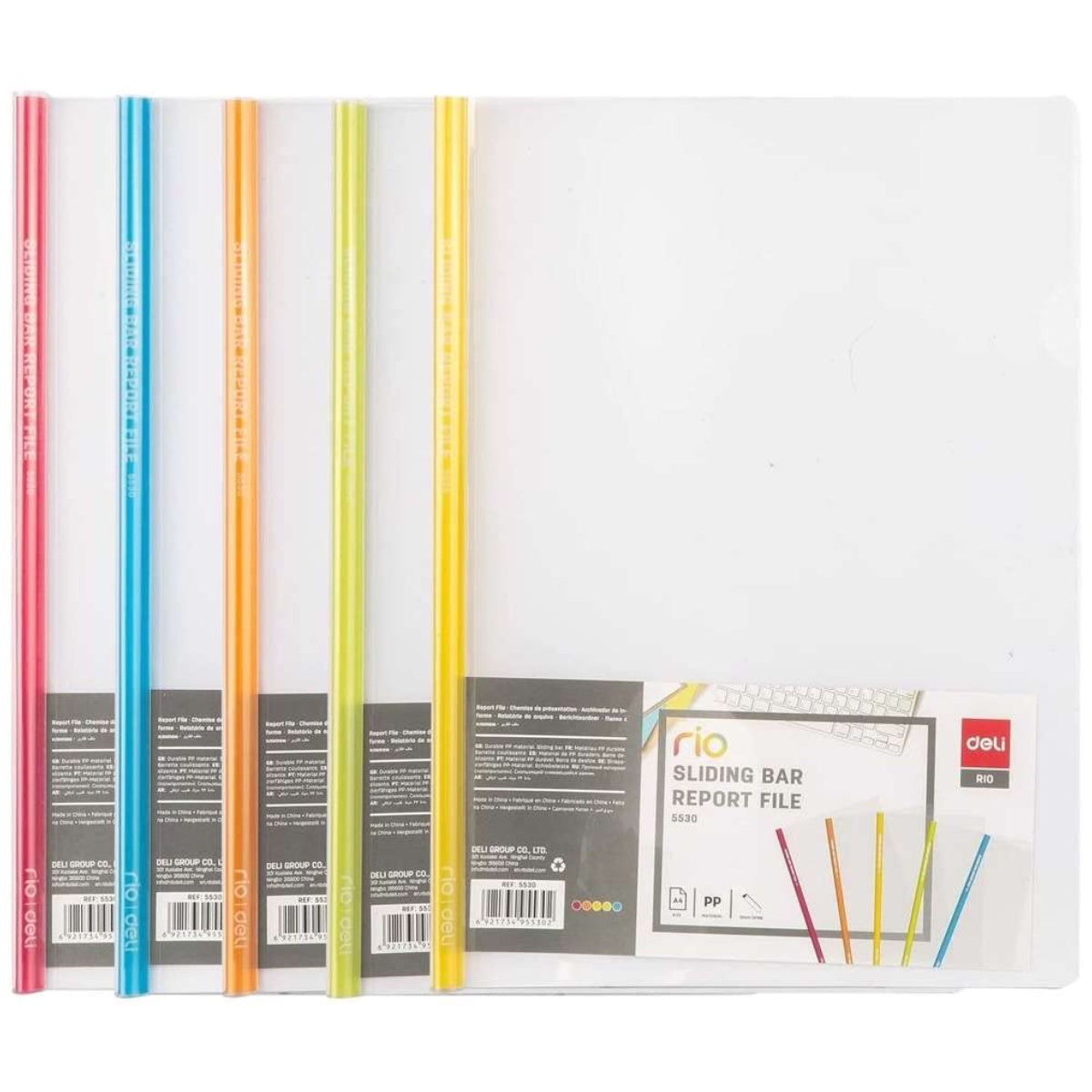 deli Spine Bars with Transparent Cover Sheets A4, 5/pack, Assorted Colors