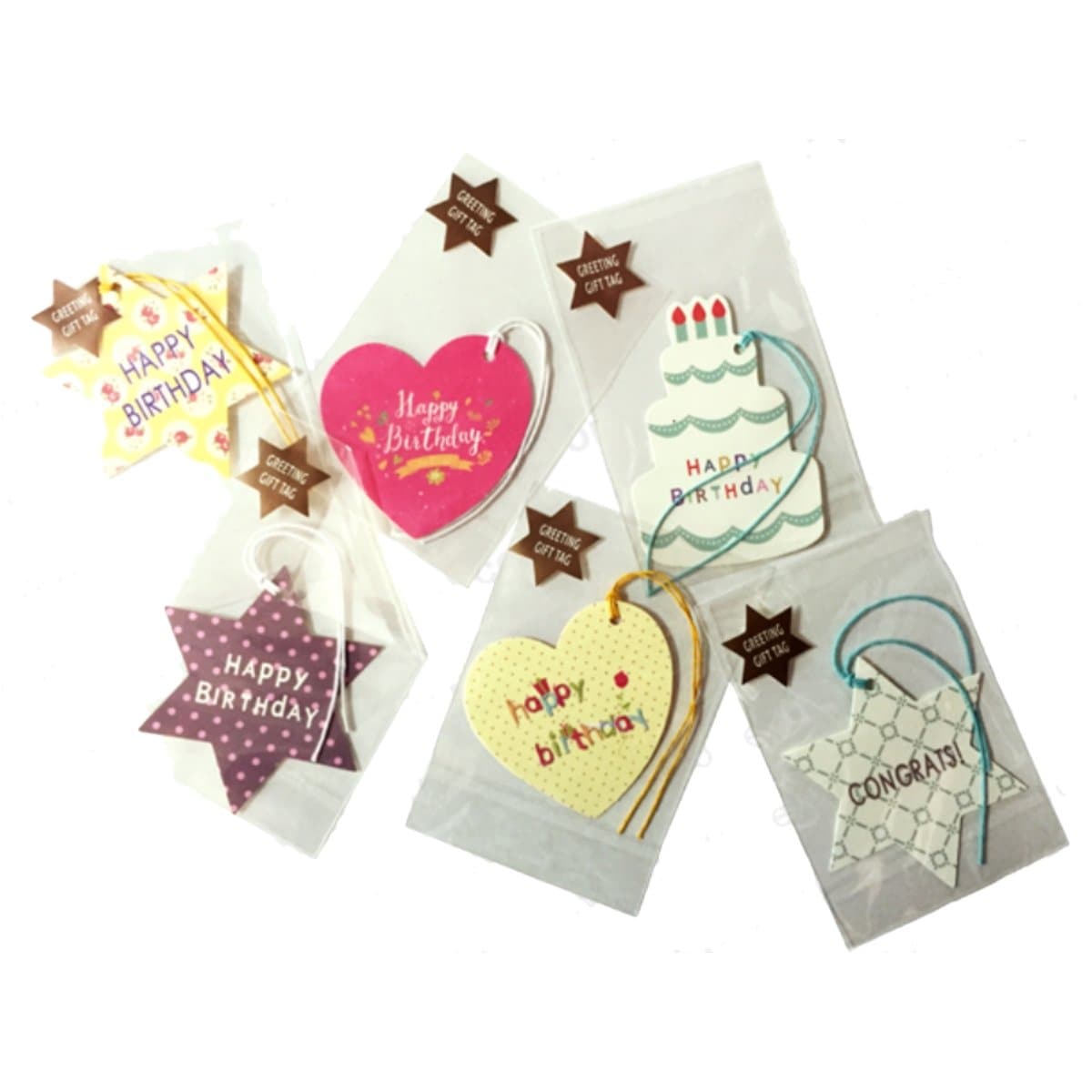 Gift Tag with String 70 x 70 mm, Assorted Subjects, per piece