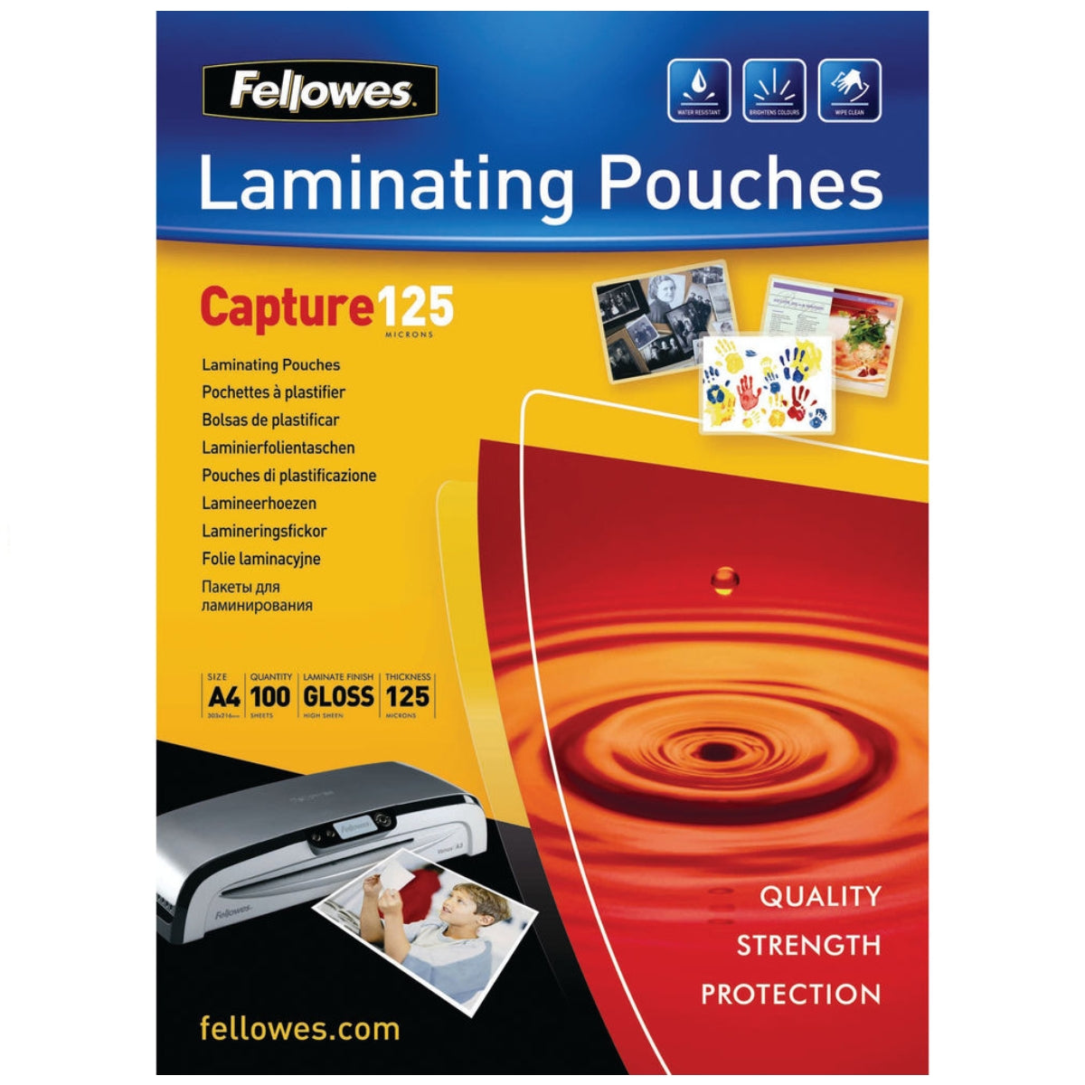 Fellowes A3 Laminating Pouches Capture125, 303x426mm, 100/pack