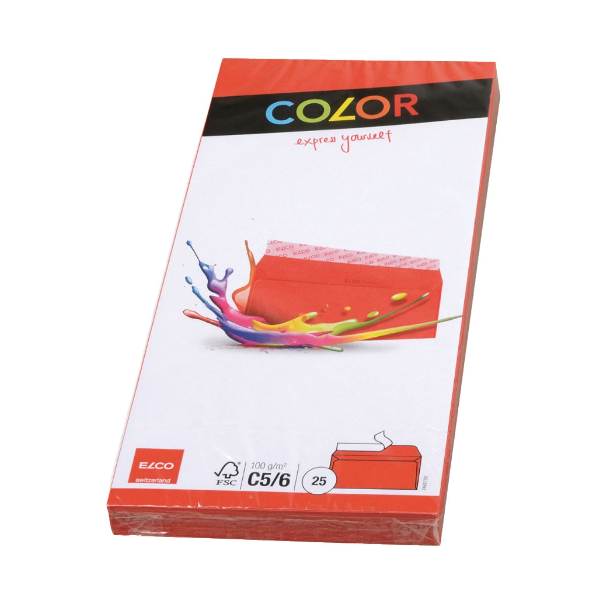 Elco Color Envelope C5/6 DL, 4.5" x 9", 100g, 25/pack, Red