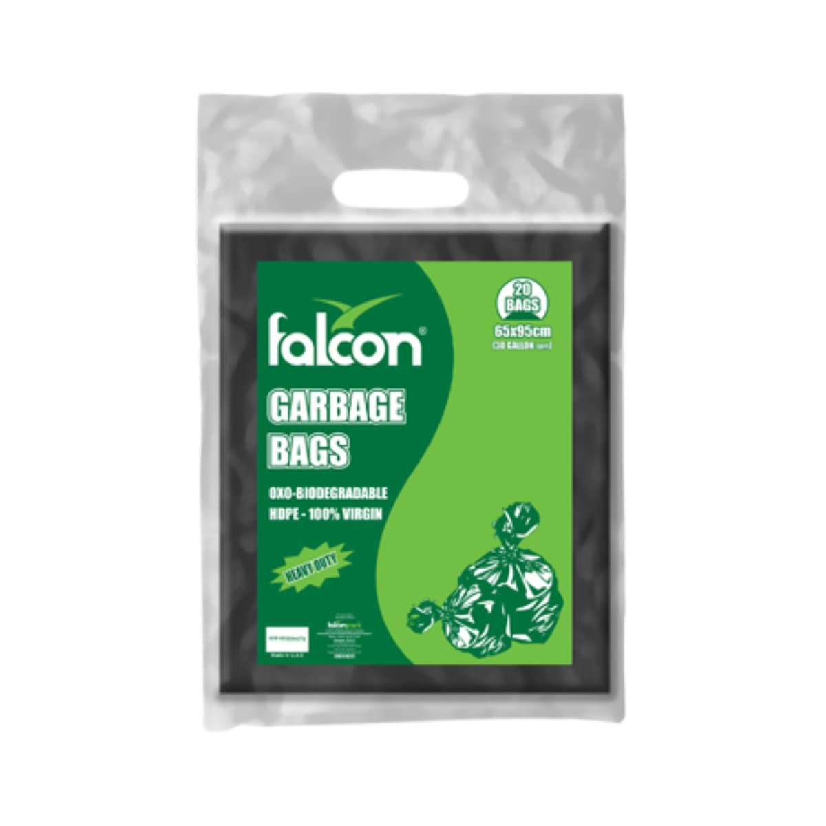 Falconpack Biodegradable Garbage Bags, 65x95 cm, 30 Gallons, 20 bags/pack, 20pack/box, Black