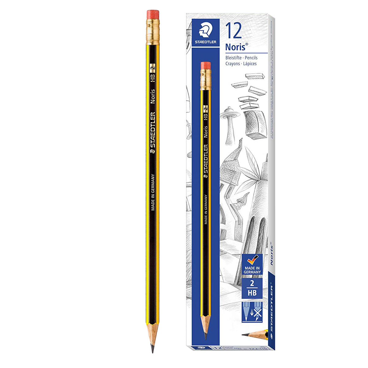 Staedtler Noris HB2 Pencil with Eraser Tip 12/box