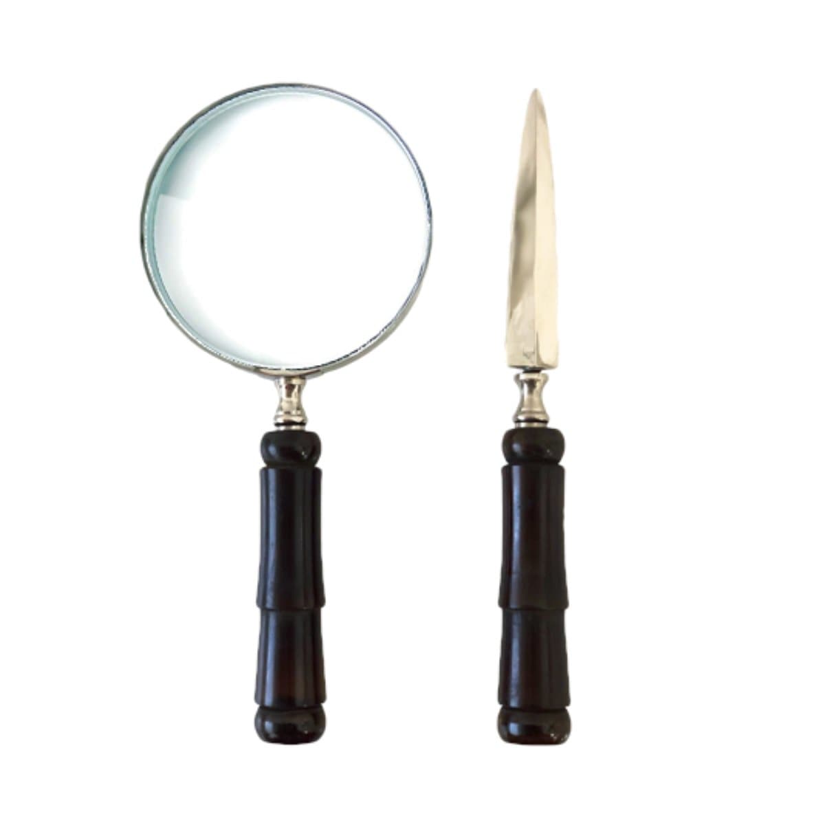 Letter Opener & Magnifier Set with Resin Handle, Dark Brown