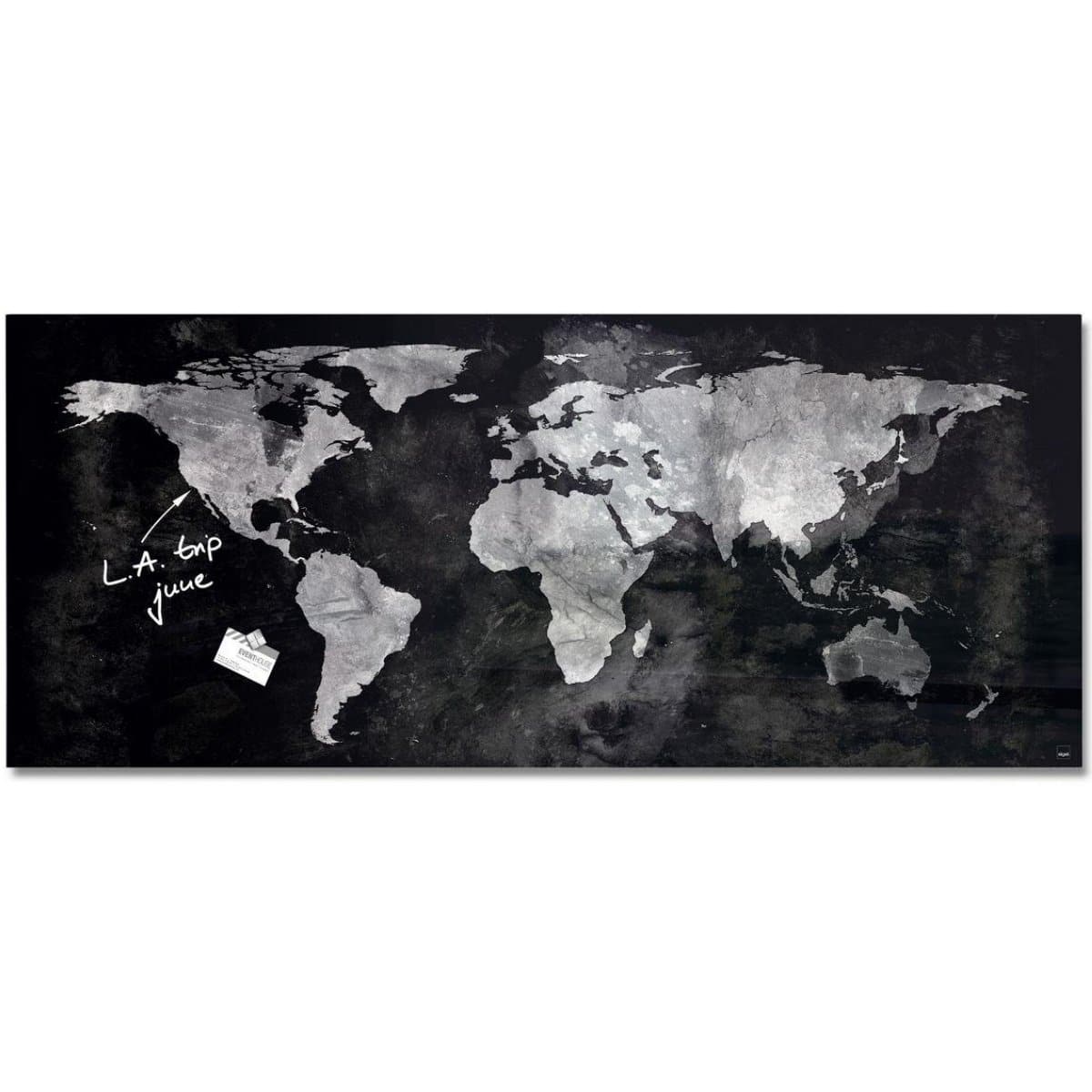 Sigel Magnetic Glass Board ARTVERUM, 130 x 55 cm, World-Map, Black