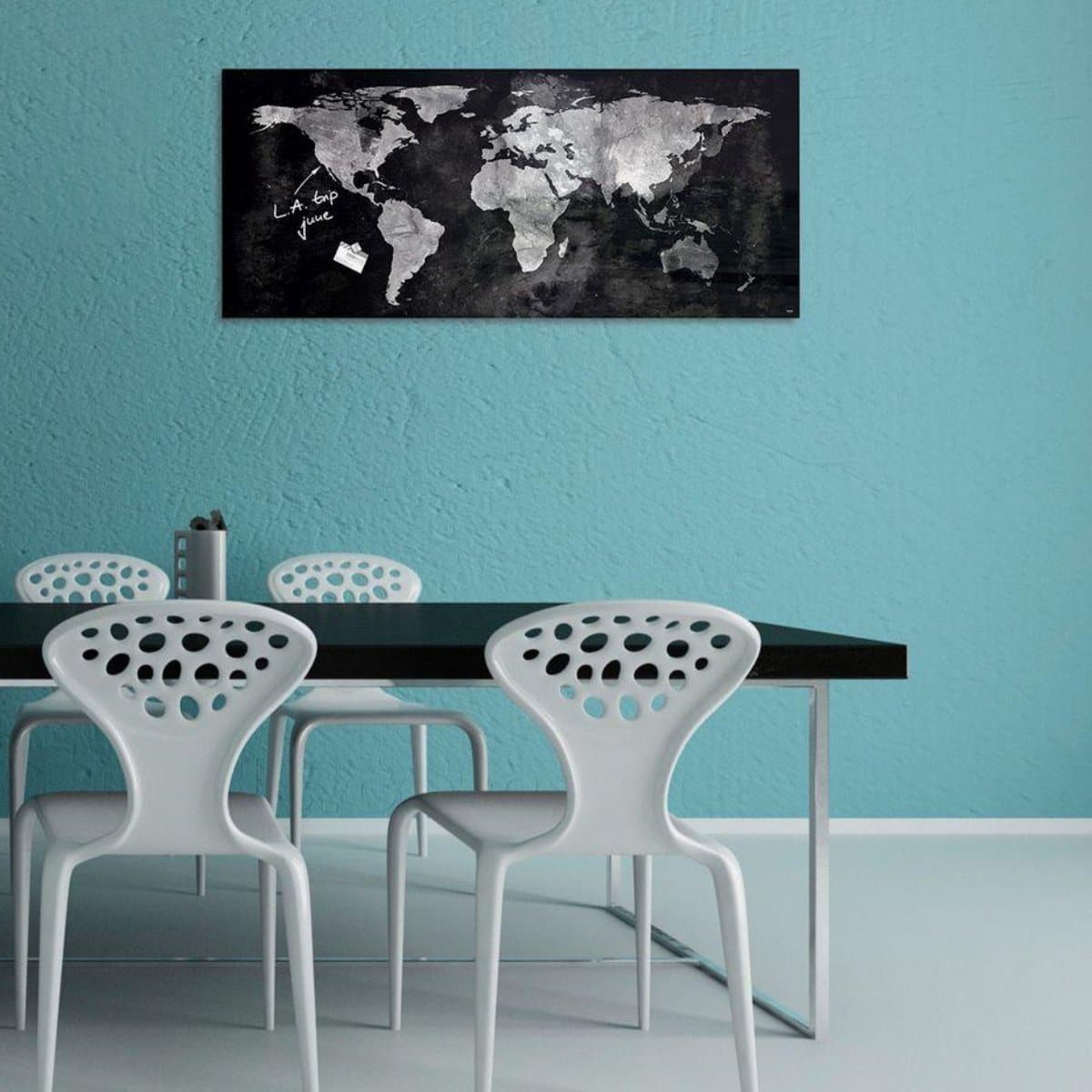 Sigel Magnetic Glass Board ARTVERUM, 130 x 55 cm, World-Map, Black