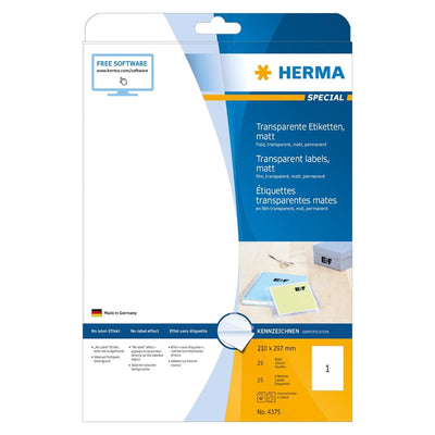 Herma Transparent Label, no-label-effect, A4 210 x 297 mm, 25/pack, Transparent matt