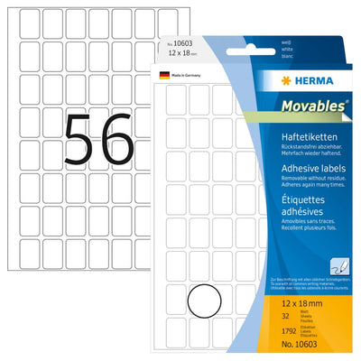 Herma Office Pack Movable Labels, 12 x 18 mm, 1792/pack, White
